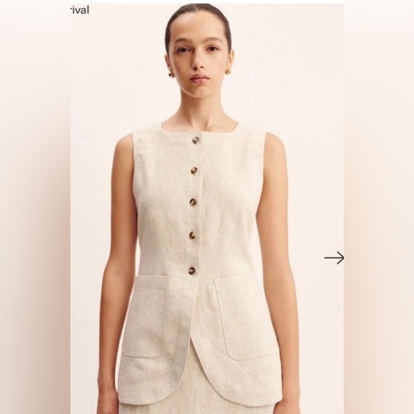 Posse Linen Emma vest and Emma pencil midi skirt set, natural, size M - Picture 2 of 14